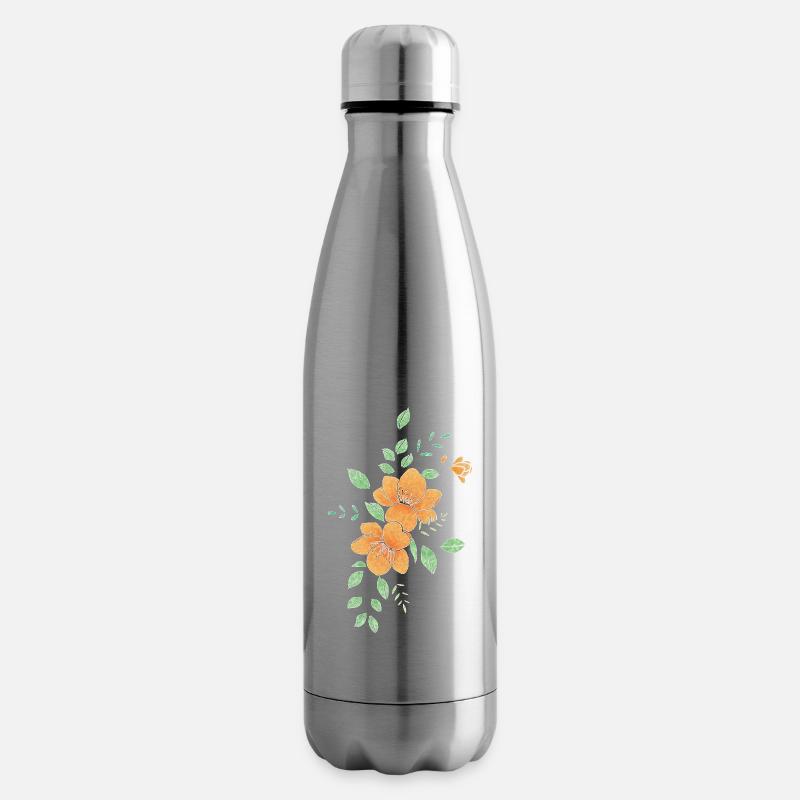Fleur orange et blanche - Bouteille isotherme - argent clair