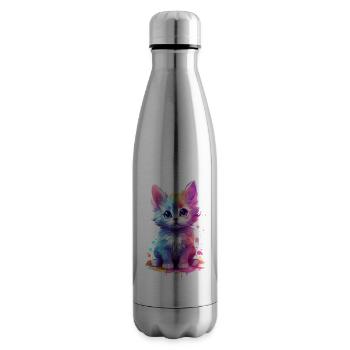 Idée d’impression unique et douce pour chat - Bouteille isotherme - argent clair - Droite
