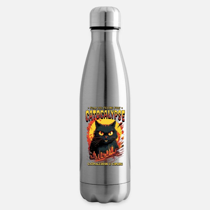 Katze Zerstört Großstadt Wütend Böse Kunst Modern - Isolierflasche - Lightsilver