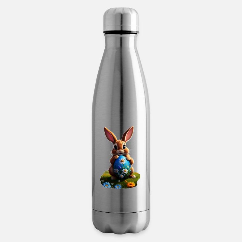 Easter Bunny with Egg, Oval - Insulated Water Bottle - silver
