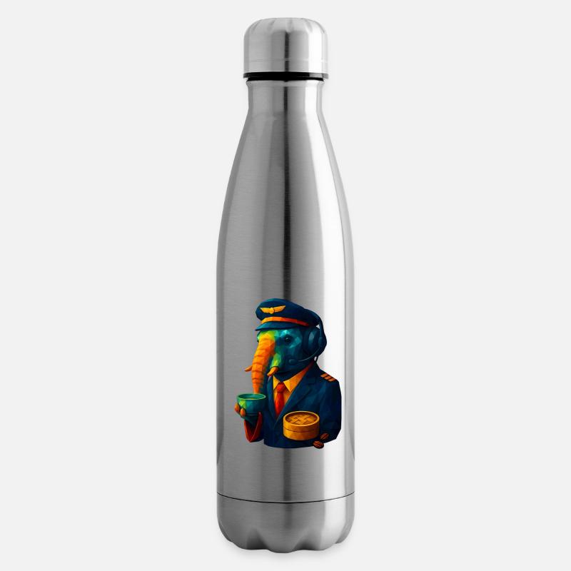 WPAP Stil Tiere - Elefanten Flugkapitän mit Kaffee - Isolierflasche - Lightsilver
