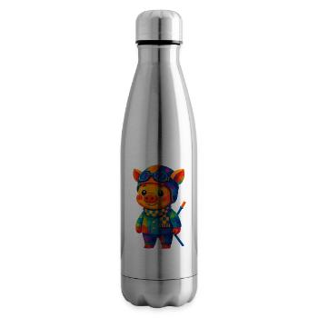 Polygon Kawaii Stil Tiere Baby Rennfahrer-Schwein - Isolierflasche - Lightsilver - Rechts