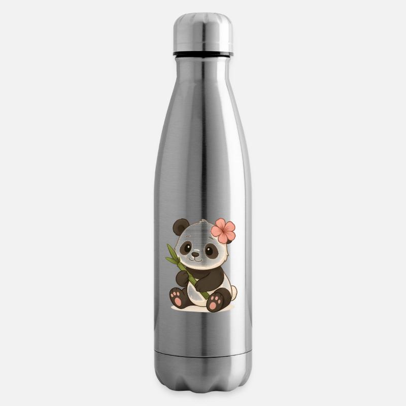 Niedlicher Pandabär mit Hibiskusblatt - Isolierflasche - Lightsilver