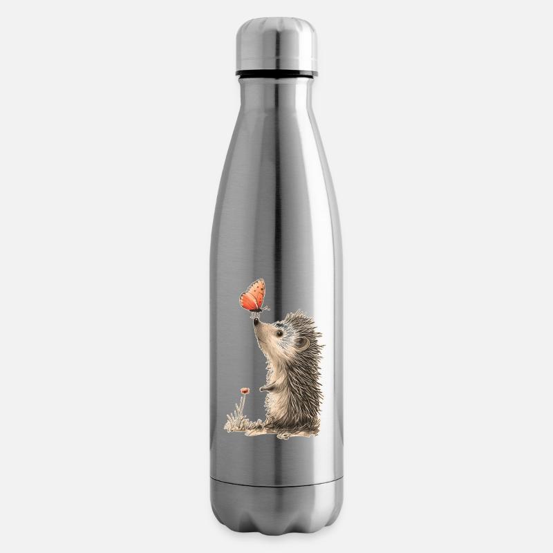 Hérisson et papillon - Bouteille isotherme - argent clair