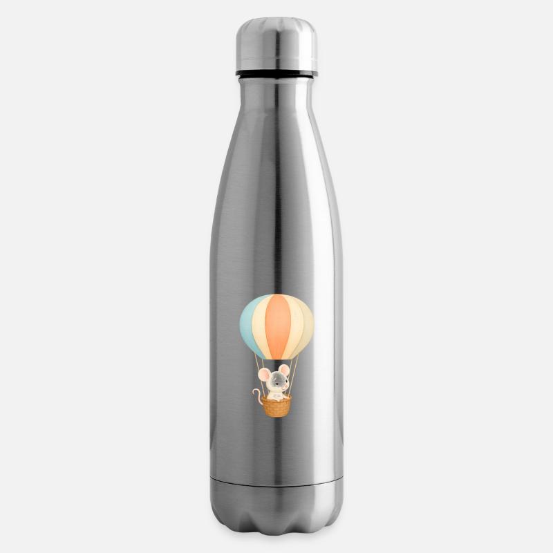 Pastellmaus im Heißluftballon - Isolierflasche - Lightsilver