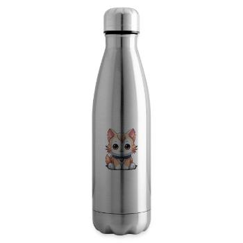 Chat - Style Kawaii - Bouteille isotherme - argent clair - Droite