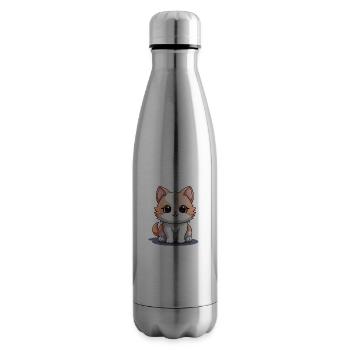 Chat - Style Kawaii - Bouteille isotherme - argent clair - Droite