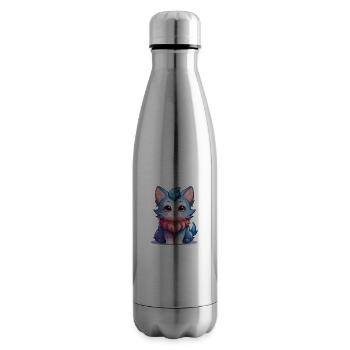 Chat - Style Kawaii - Bouteille isotherme - argent clair - Droite