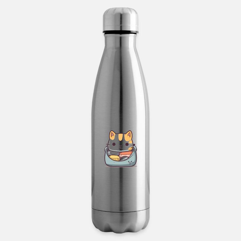 Chat - Style Kawaii - Bouteille isotherme - argent clair