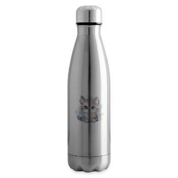 Chat - illustration - Bouteille isotherme - argent clair - Droite