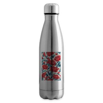 Rote Blumen mit grünen Blättern - Isolierflasche - Lightsilver - Rechts