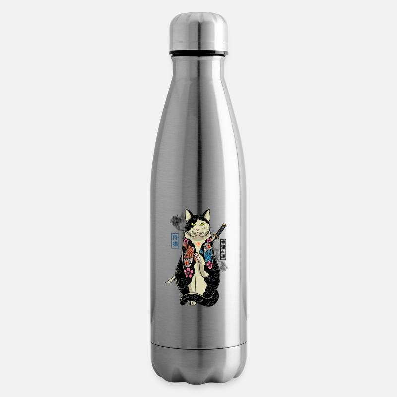 samurai cat - maneki neko - Bouteille isotherme - argent clair