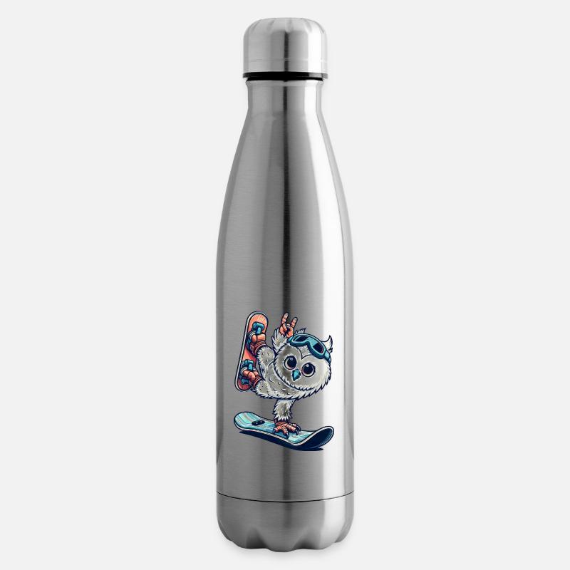 Eule Snowboard Schneeeule Wintersport Urlaub - Isolierflasche - Lightsilver