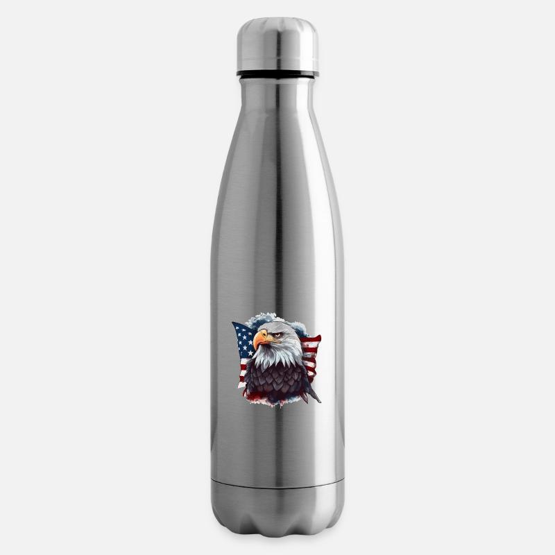 Pygargue à tête blanche américain avec drapeau des États-Unis - Bouteille isotherme - argent clair