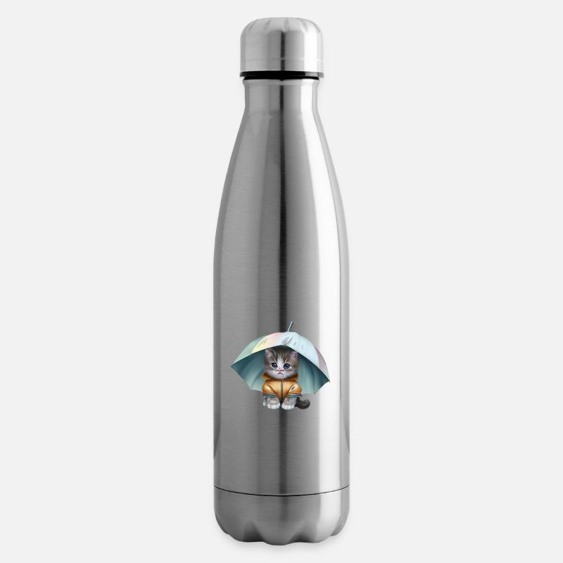 Chaton en imperméable - Bouteille isotherme - argent clair