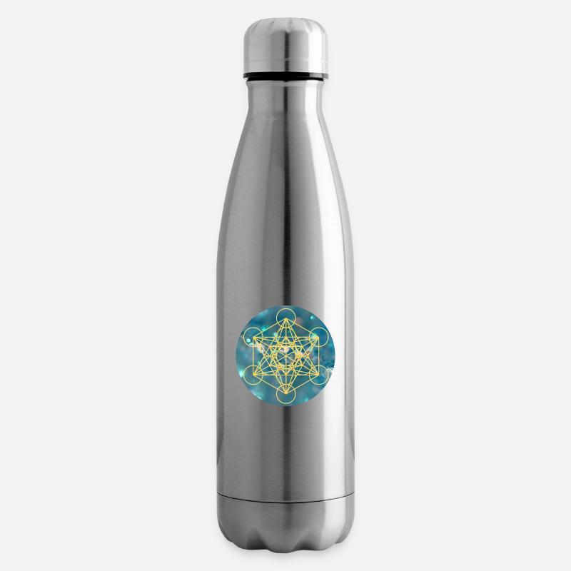 Pale Metatronjaune Cube on blue background - Insulated Water Bottle - silver