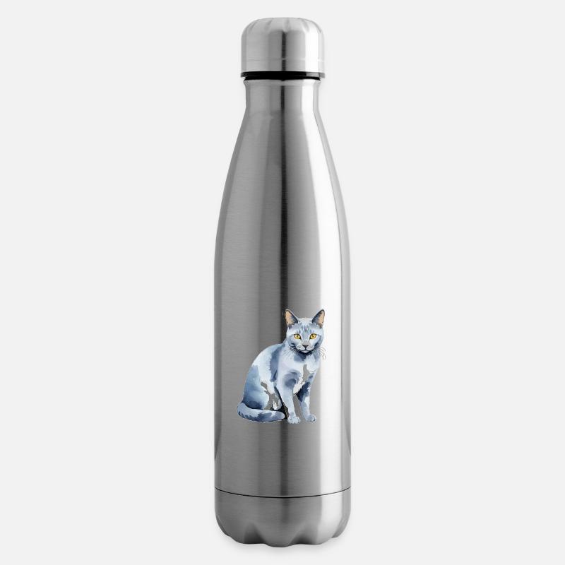 Chat bleu russe Aquarelle - Bouteille isotherme - argent clair