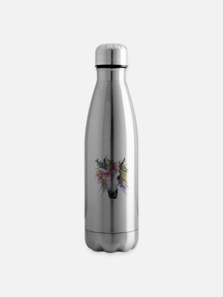cheval fleurs licorne - Bouteille isotherme - argent clair
