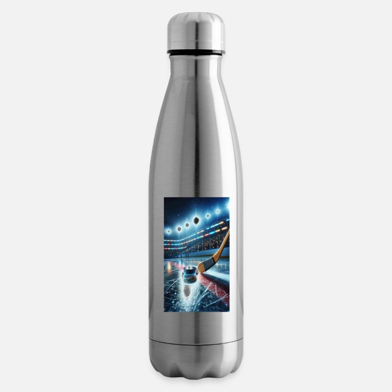 Eishockey - Schläger und Puck - Isolierflasche - Lightsilver