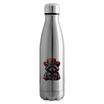 Clown Animal / Circus / Funny / Colorful / Raccoon - Insulated Water Bottle - silver - Right