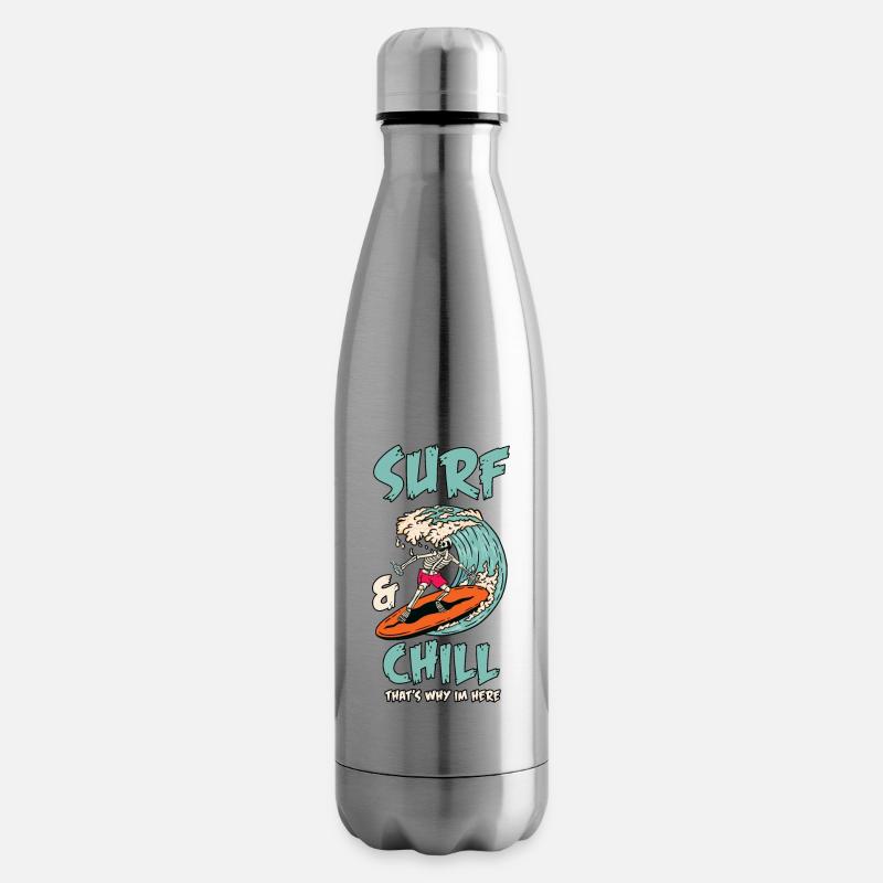 Surfen mit einem Skelett und einem Totenschädel - Isolierflasche - Lightsilver