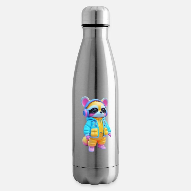 Waschbär mit Kopfhörern - Isolierflasche - Lightsilver