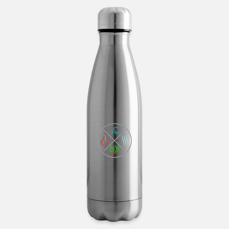 Die 4 Elemente - Feuer, Wasser, Erde, Luft - Kreis - Isolierflasche - Lightsilver