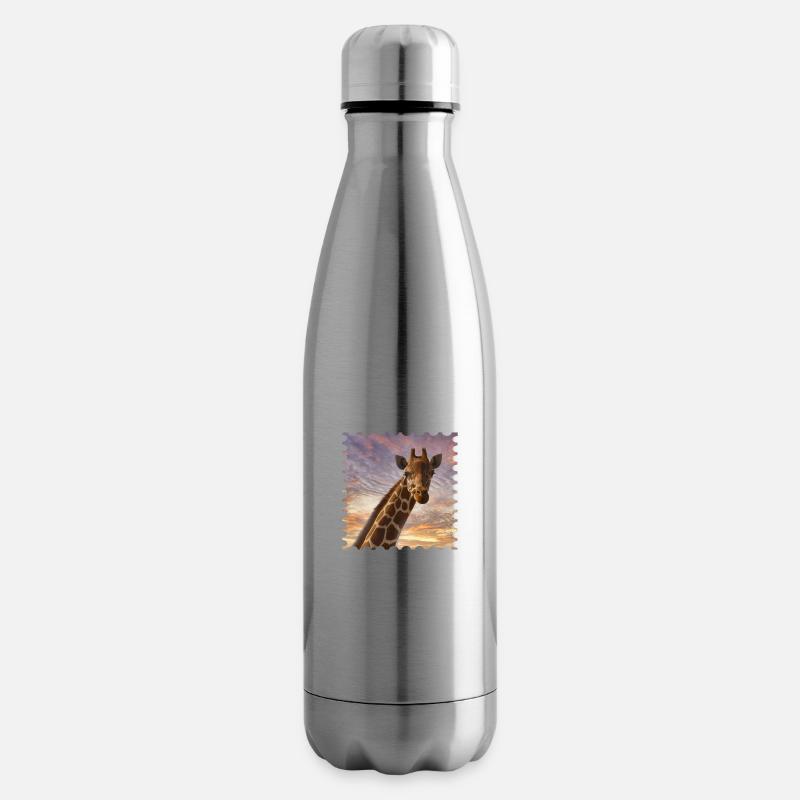 Giraffe im Sonnenuntergang - Isolierflasche - Lightsilver