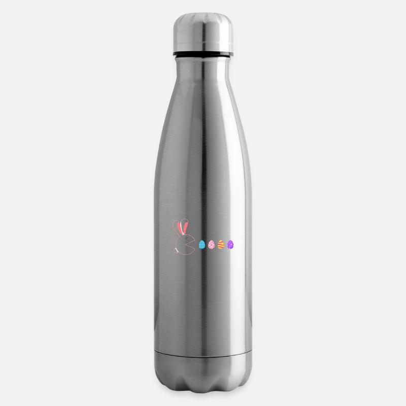 Happy Easter Rabbit Gamer Eating Easter Eggs - Insulated Water Bottle - silver