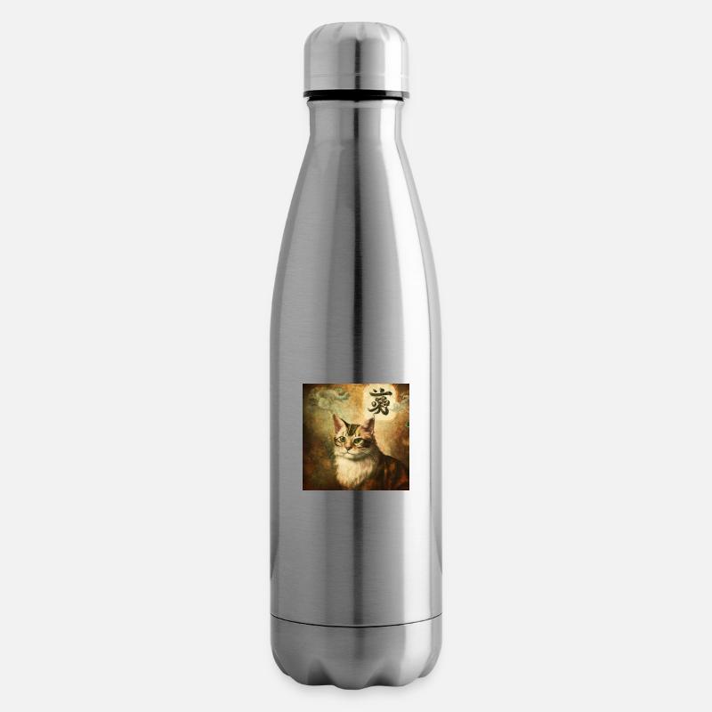 Chat avec caractères chinois, Baroque 2 - Bouteille isotherme - argent clair