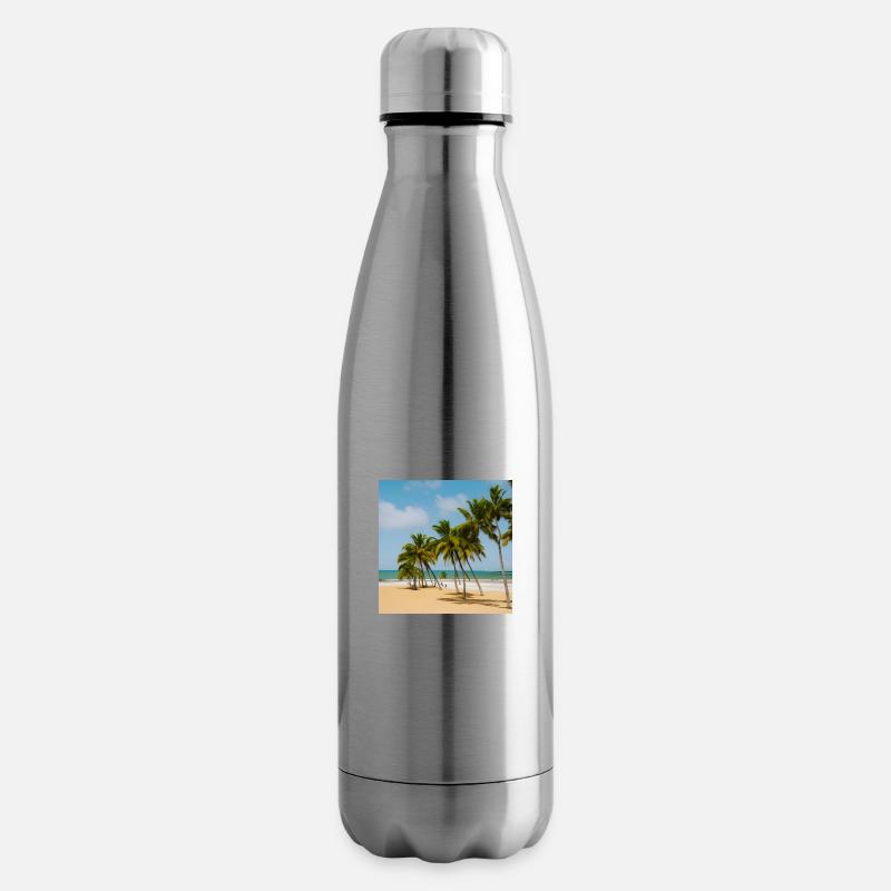 Ruhiger Strand mit Palmen - Isolierflasche - Lightsilver