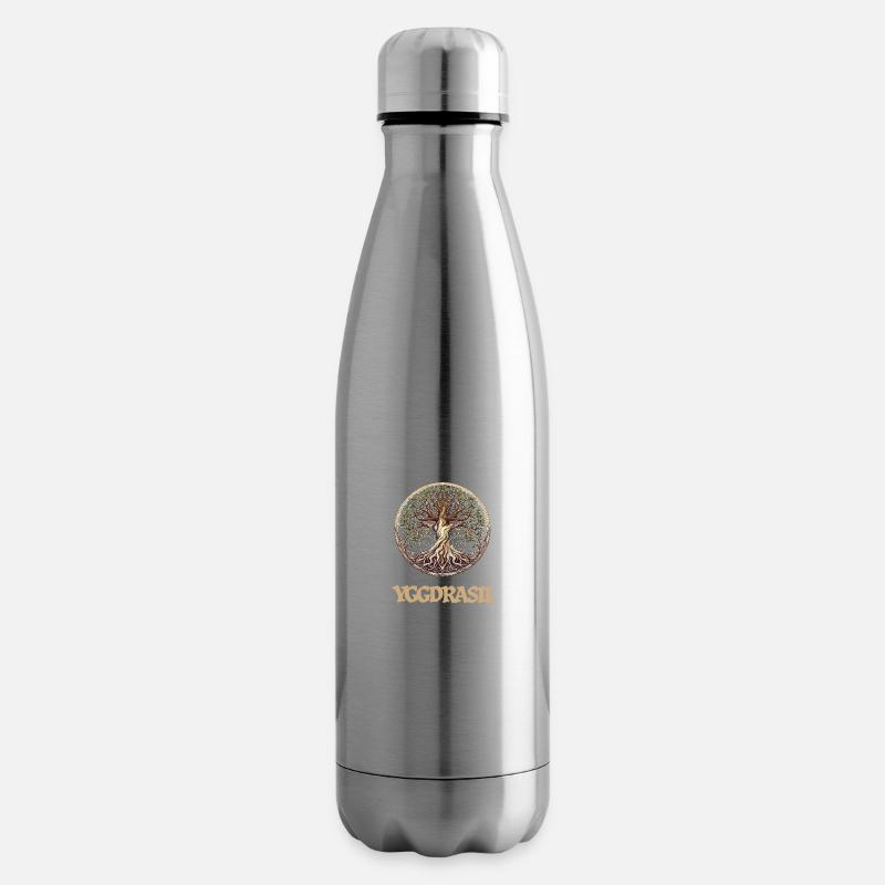 Die große Esche Yggdrasil, Weltenbaum mit Schrift - Isolierflasche - Lightsilver