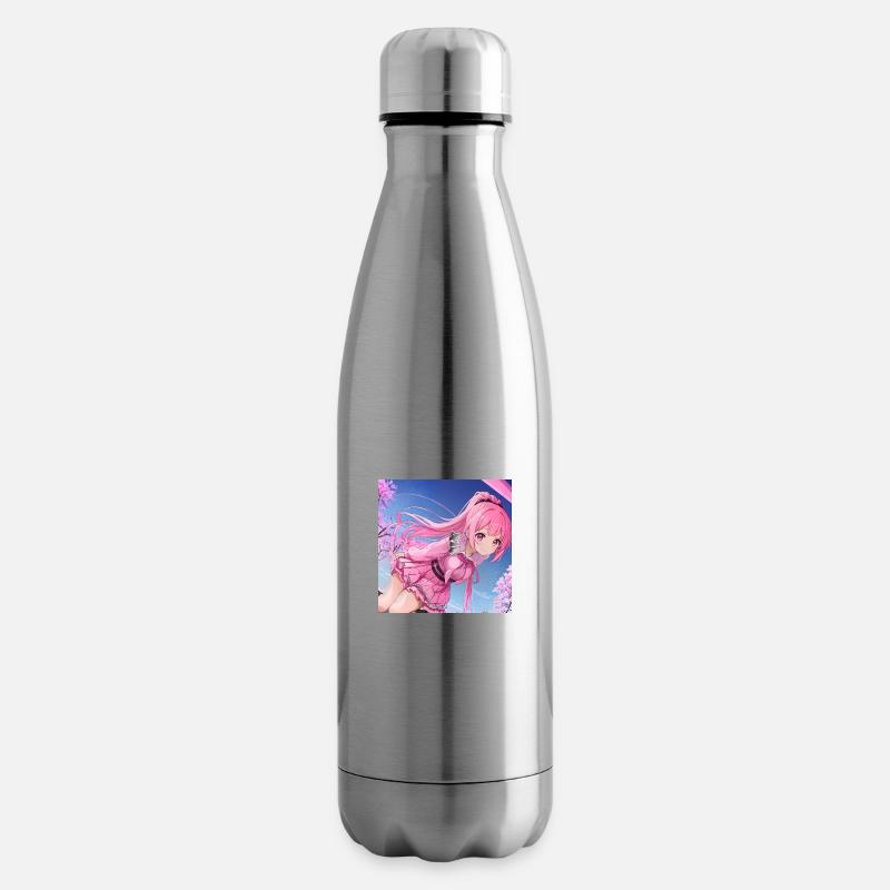 Anime-Mädchen mit rosa Haaren - Isolierflasche - Lightsilver