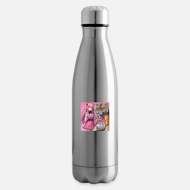 Anime-Mädchen mit Tiger auf rosa Hintergrund - Isolierflasche - Lightsilver