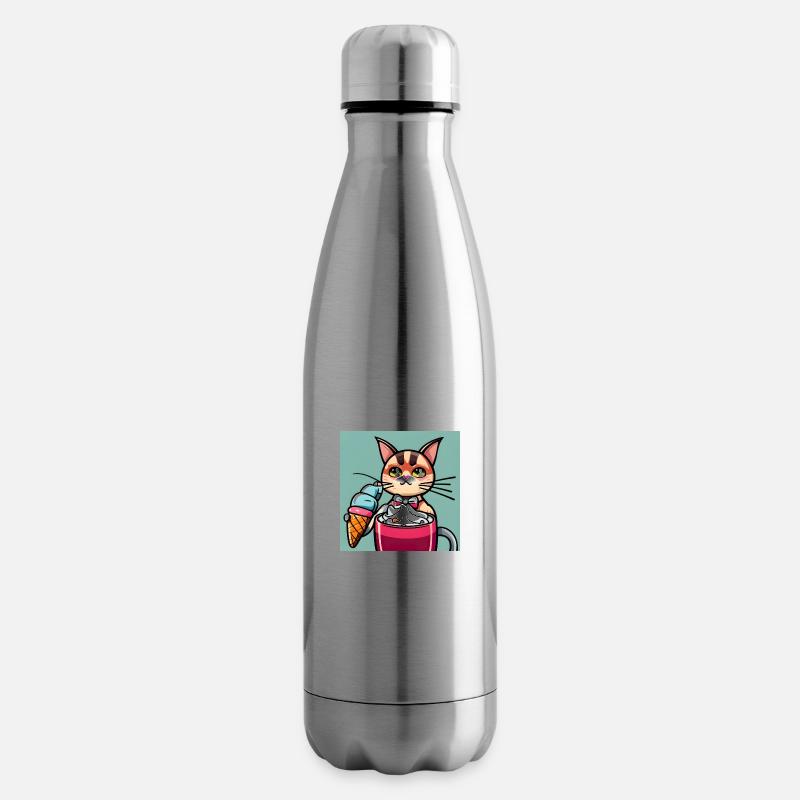 Chat mignon dégustant une délicieuse crème glacée - Bouteille isotherme - argent clair