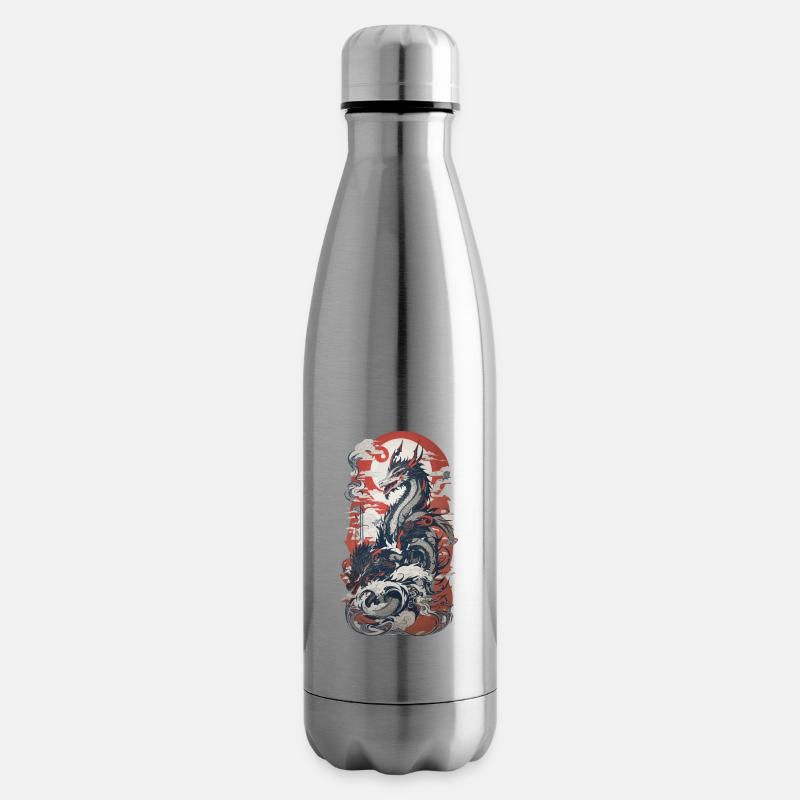 Ukiyo-E Stil Drache im Retro Design Kunst - Isolierflasche - Lightsilver