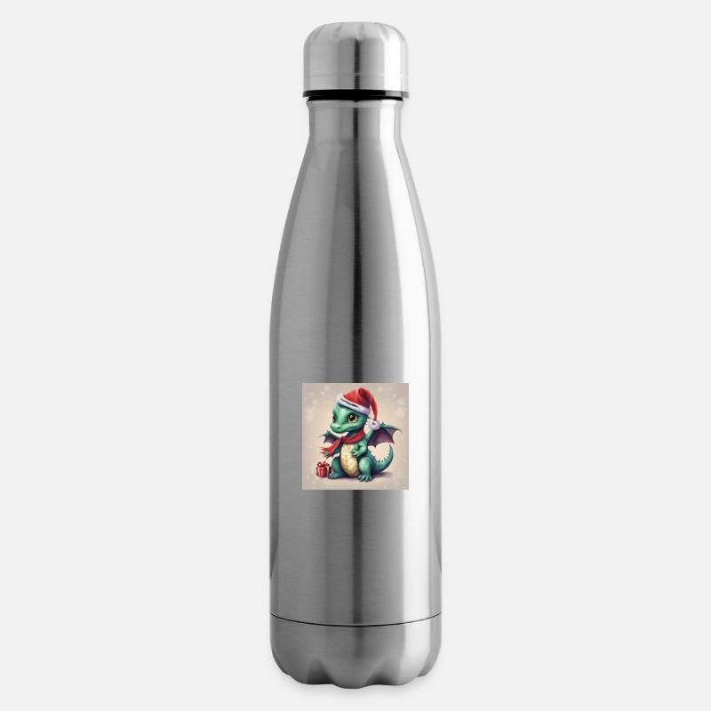 Grüner niedlicher Weihnachtsdrache mit Geschenk - Isolierflasche - Lightsilver