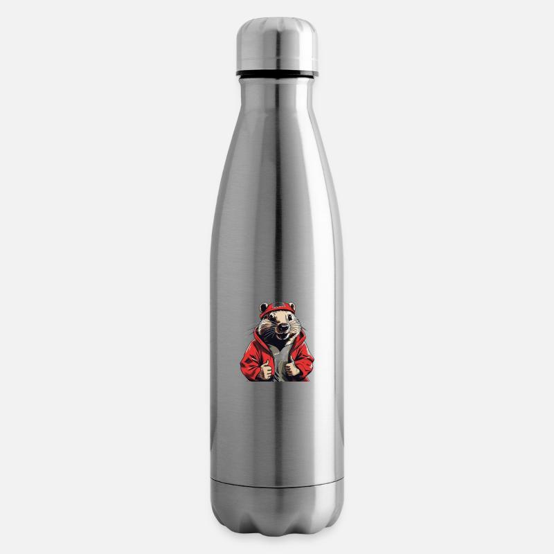 Cool beaver with red jacket - Insulated Water Bottle - silver