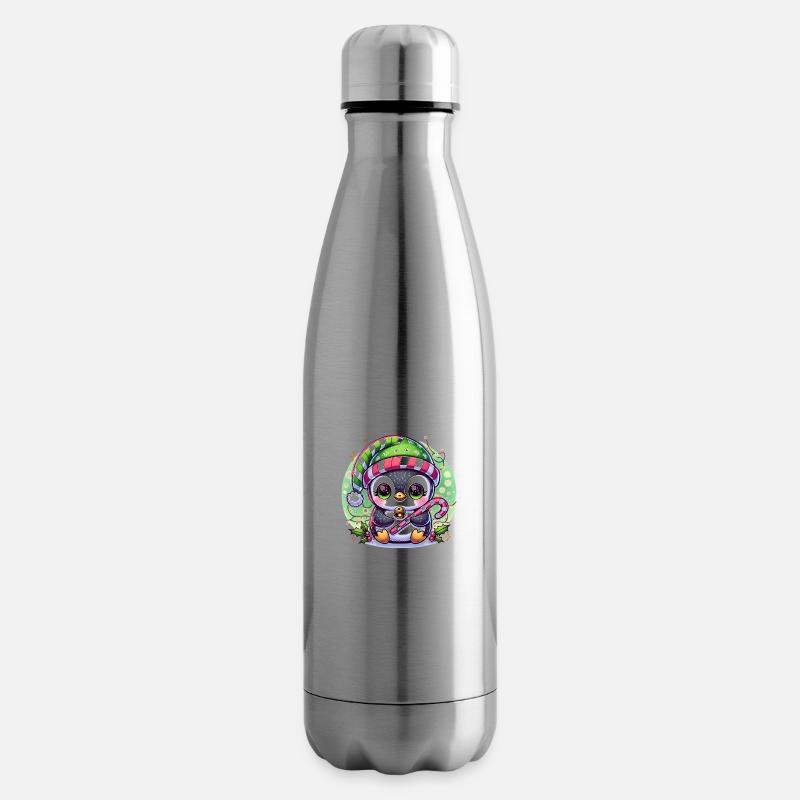 Pingouin de Noël - Bouteille isotherme - argent clair