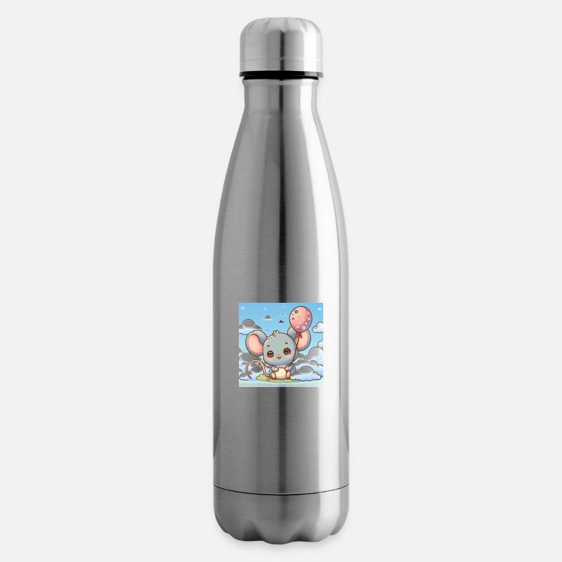 Süsse Maus mit einem Ballon auf einer Wolke - Isolierflasche - Lightsilver