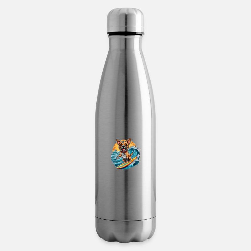 Fröhlicher Surfer-Hund - Isolierflasche - Lightsilver