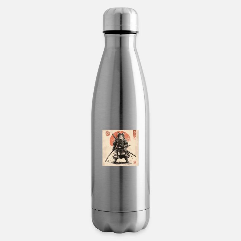 Chat Samouraï Japon Ukiyo-E - Bouteille isotherme - argent clair