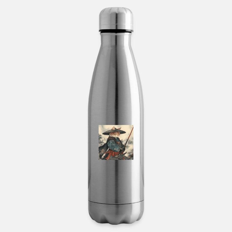 Chat Samouraï Japon Ukiyo-E - Bouteille isotherme - argent clair