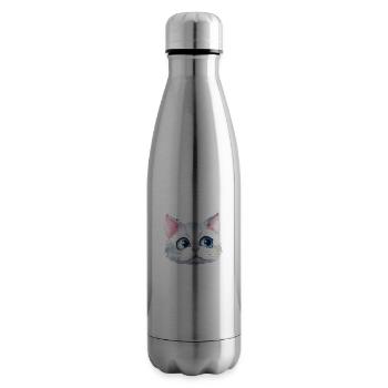 Cat Watercolor Drawing - Insulated Water Bottle - silver - Right