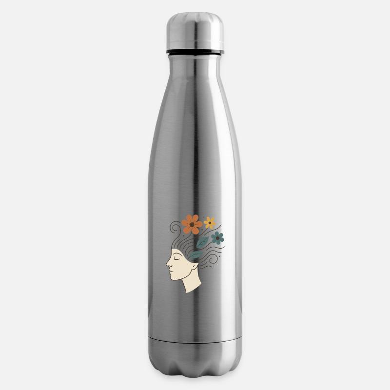 Natur-Illustration mit Blumen und Blättern - Isolierflasche - Lightsilver