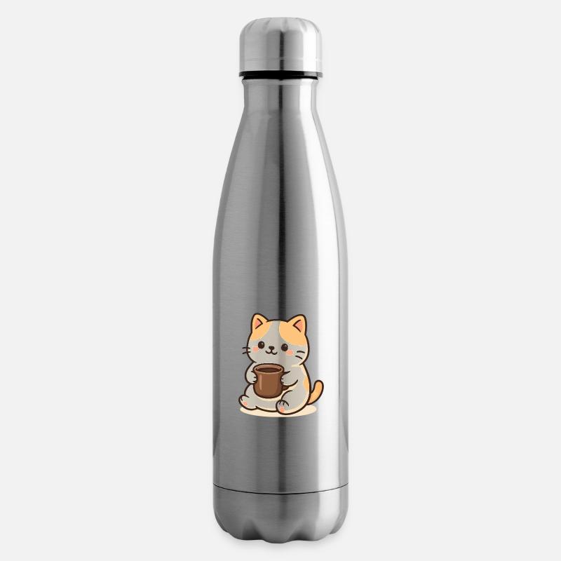 Chat avec Tasse - Bouteille isotherme - argent clair