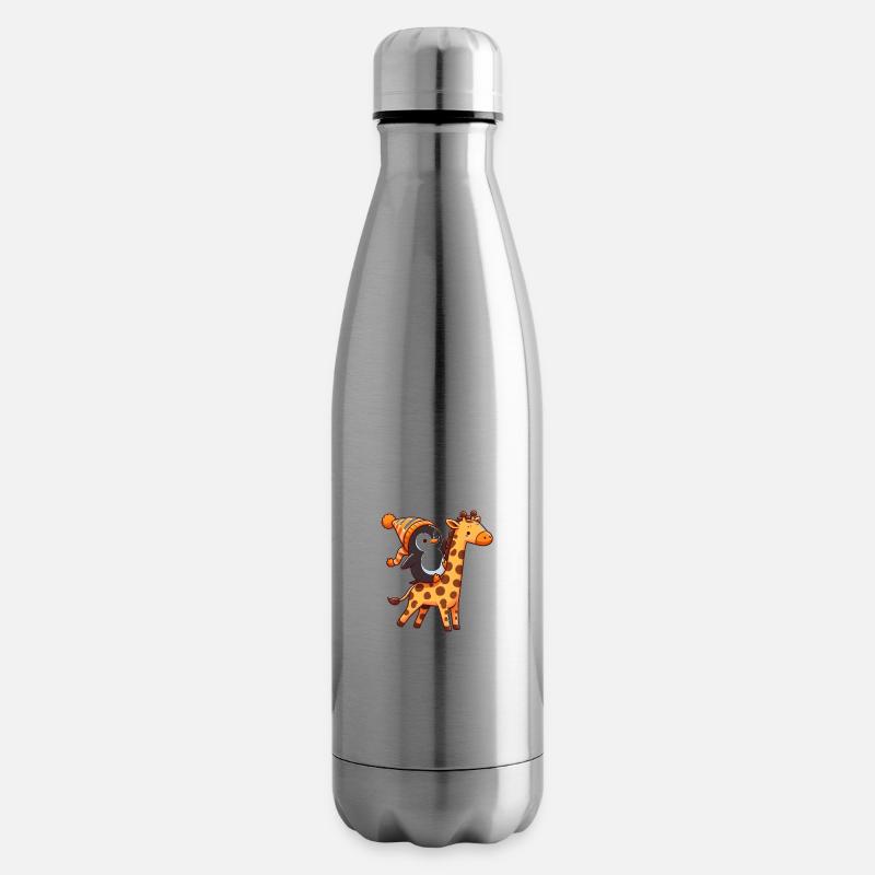 Pinguin reitet eine Giraffe - Isolierflasche - Lightsilver