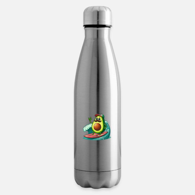 Surfende Avocado mit Schnurrbart - Isolierflasche - Lightsilver