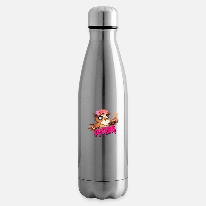 FRIEDA - Schöner Mädchen Name mit süßer EULE - Isolierflasche - Lightsilver