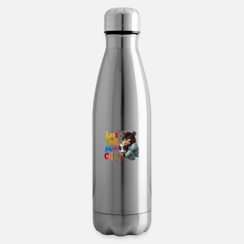 ours et café - moins de bavardage plus de café - Bouteille isotherme - argent clair